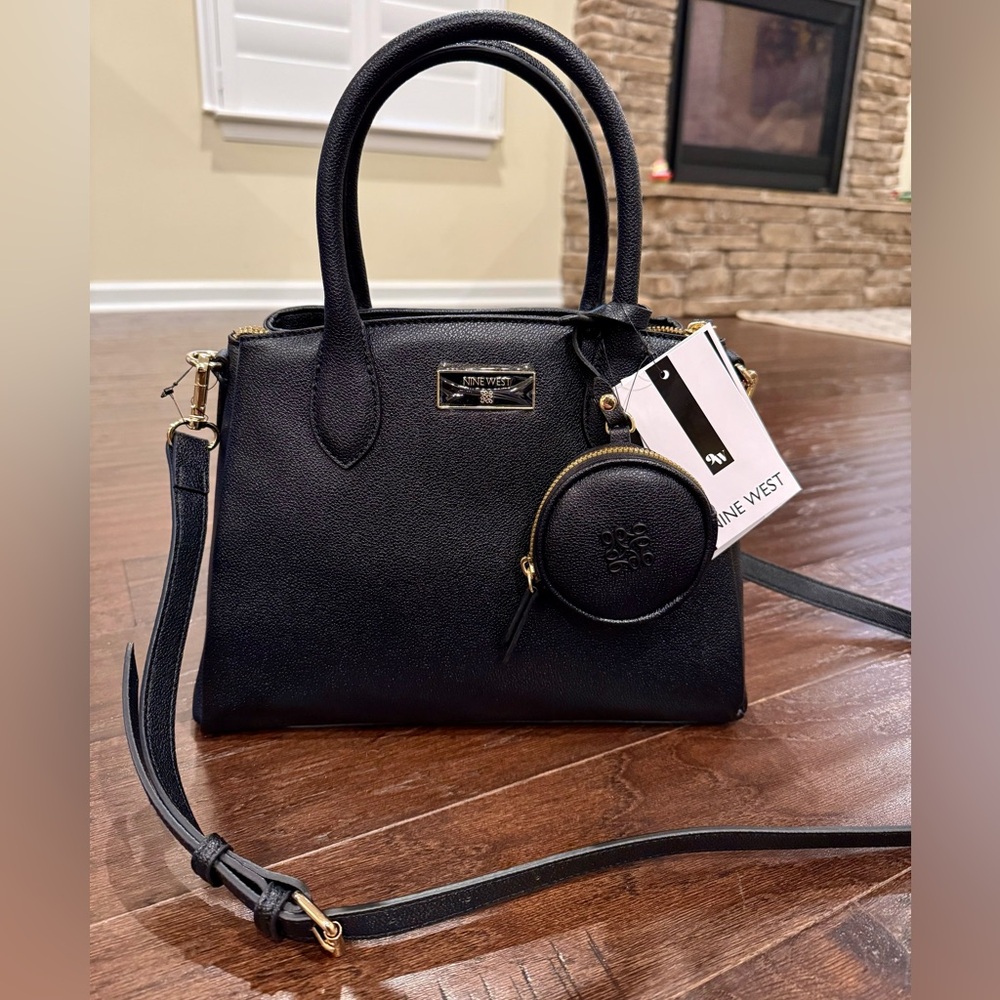 🆕 Nine West Mary Satchel Bag — Black — Top Zip + Magnetic Compartments